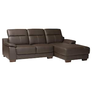 Reverie 100.2 in. W 2-Piece Leather Right Facing Sectional Sofa in Brown