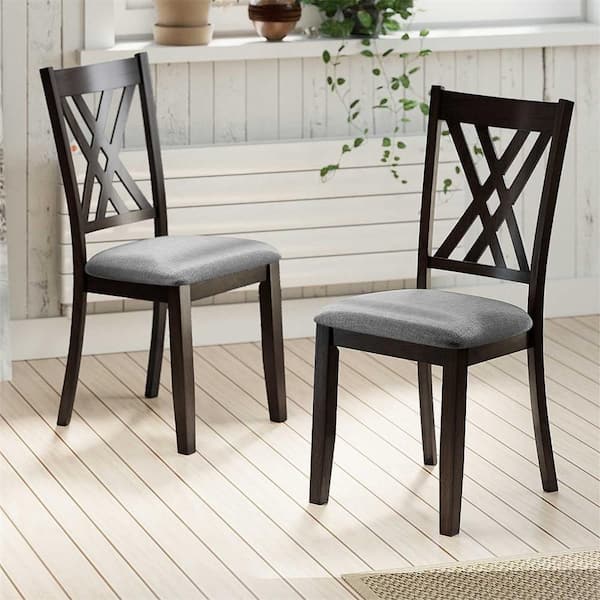 Gray Linen Fabric Upholstered Kitchen Armless Dining Chair Set of 4 with Rubber Wood Frame