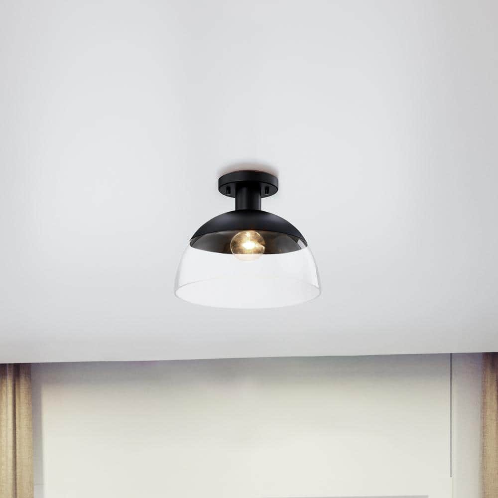 Rey 13 in. 1-Light Matte Black Glam Entryway Semi-Flush Mount with Clear Glass Shade price history on PriceWatchPro