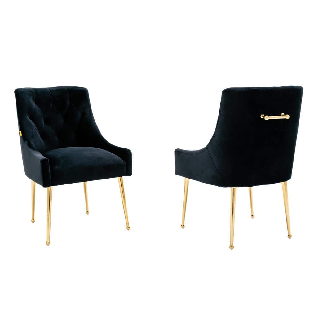 Boyel Living Black Tufted Velvet Upholstered Golden Legs Dinning Chair ...