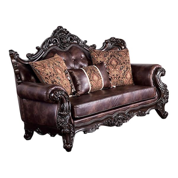 Furniture of America Grady 73 in. Button Tufted Back Fabric 2-Seater Loveseat in Dark Cherry and Light Brown