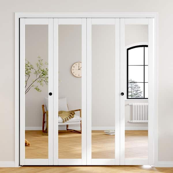 Fredbeck 72 in. x 80 in. 1-Lite Mirrored Glass White Finished