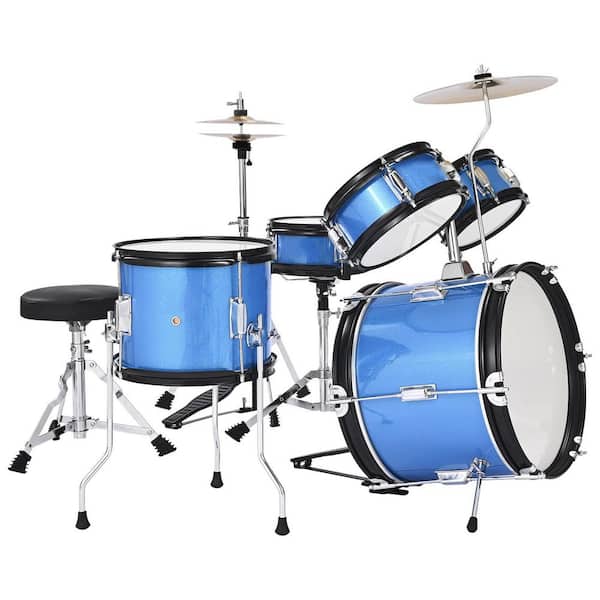 Kids Drum Set 5-Piece 14in. Junior Drum Sets Beginner Drums Set 2 Pairs of Drumsticks for Children Ages 6-13 (Blue)