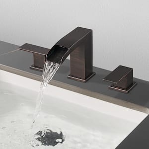 Waterfall 304-Stainless Steel 8 in. Widespread Double Handle Bathroom Faucet/Drain Kit Included in Oil Rubbed Bronze