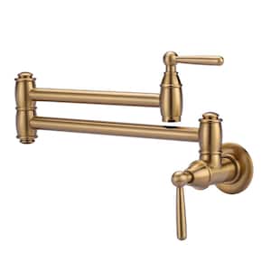 Wall Mounted Pot Filler with Double Joint Swing in Brushed Gold