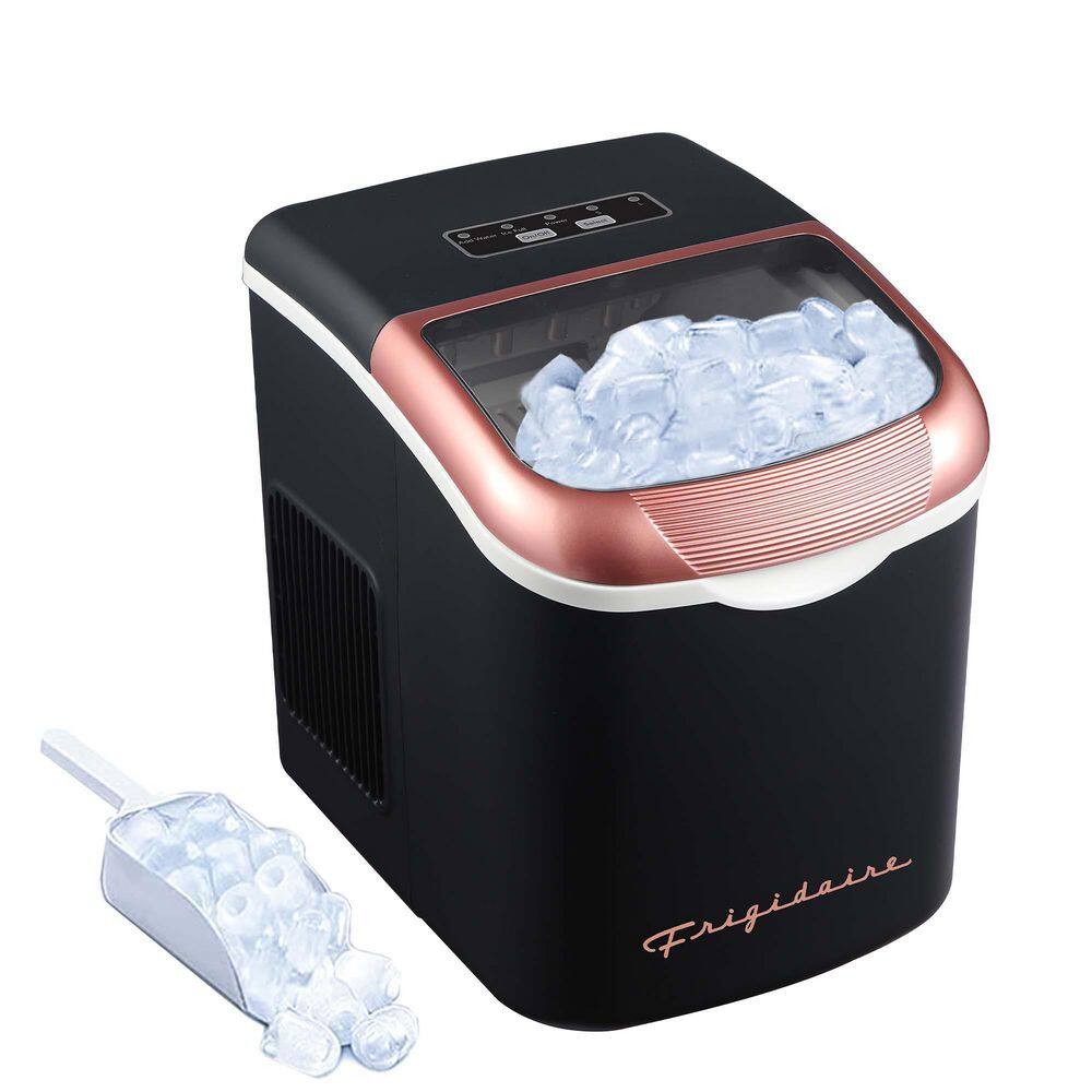 Frigidaire 9 in. 26 lb. Portable Retro Countertop Bullet Ice Maker in Black with Rose Gold Accents