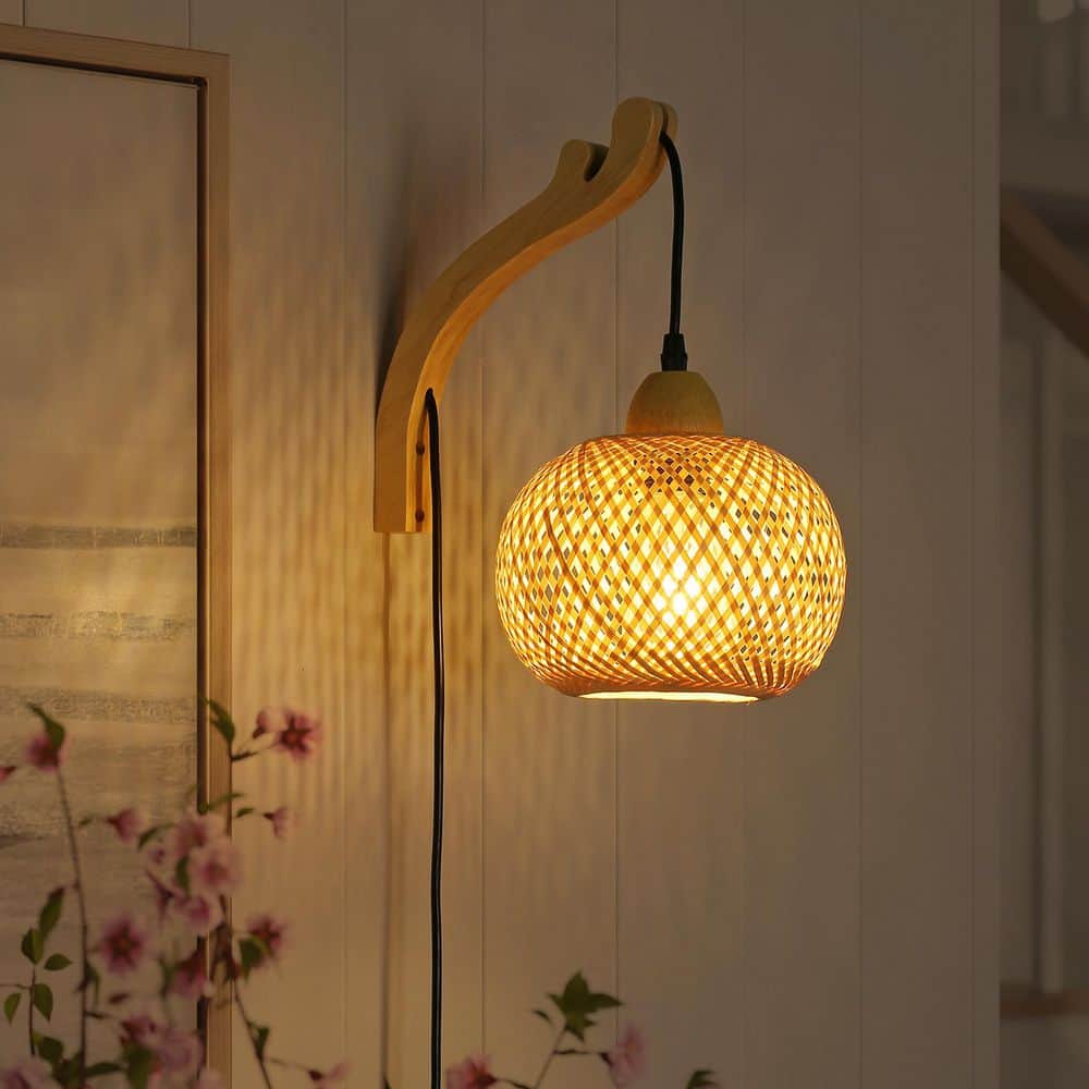 SUNLLOK Kitchen Island 7.9 in. 1 Light Wood Base Plug in Wall