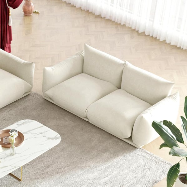 77 in. Italian Flared Arm Marenco 2-Piece Modular Lazy Floor Chenille Sectional Sofa Couch Corner Chair Sofa in Beige