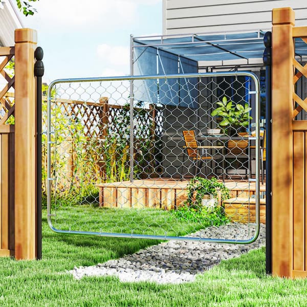 Outsunny 70.9 in. Garden Gate Chain Link Fence Gate, Galvanized