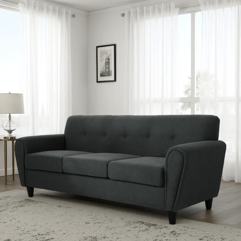 Tiya 32 in. Rolled Arm Fabric Rectangle Boxed Seats Sofa in Gray and Black price history on PriceWatchPro