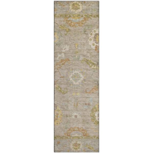 Mayfield Premium Machine Washable Abstract AMF2229 Khaki 2 ft. x 7 ft. Runner Rug