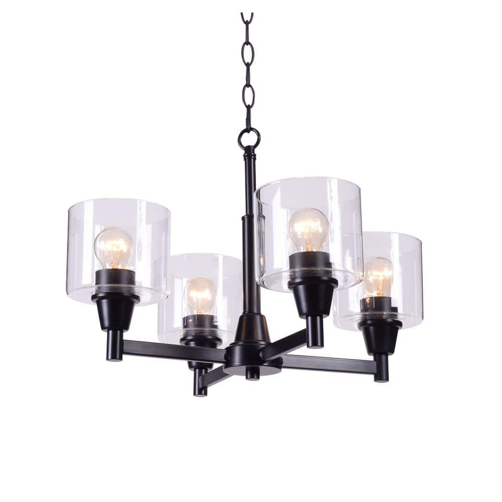 Hampton Bay Oron 4-Light Black Reversible Chandelier with Clear Glass Shades, Dining Room Chandelier