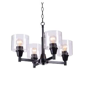Oron 4-Light Black Reversible Chandelier with Clear Glass Shades, Dining Room Chandelier