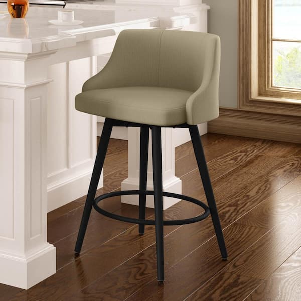 Amisco Duncan 30 in. Beige Fabric Black Metal Swivel Bar Stool