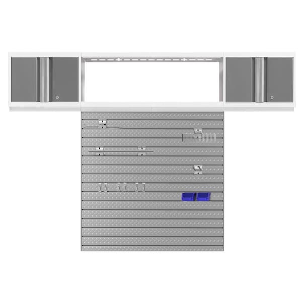NewAge Products Bold Series 96 in. W x 48.25 in. H x 12 in. D 24-Gauge Steel Garage Cabinet Set in Platinum (2-Piece)