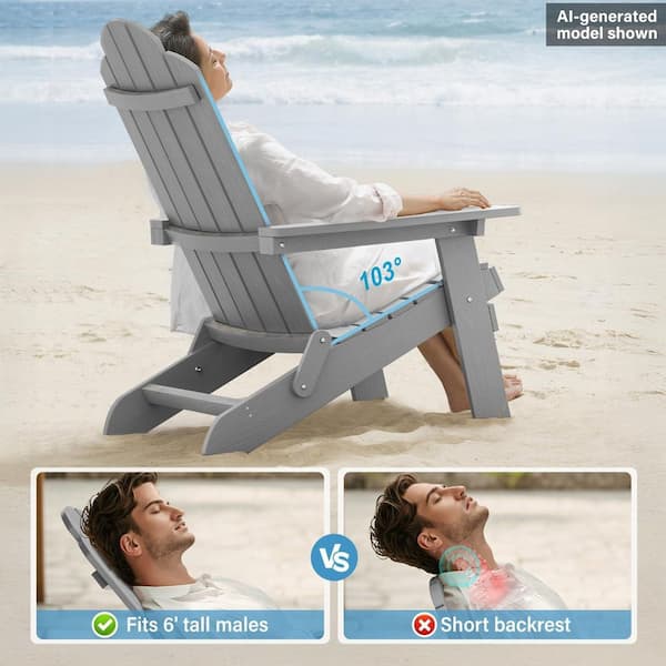 Mximu Grey Plastic Outdoor Weather-Resistant Folding Adirondack