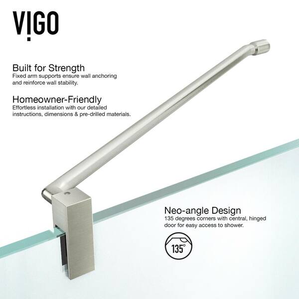 Piedmont 36.125 in. x 73.375 in. Frameless Neo-Angle Hinged Corner Shower Enclosure in Brushed Nickel with Clear Glass Piedmont 36.125 in. x 73.375 in. Frameless Neo-Angle Hinged Corner Shower Enclosure in Brushed Nickel with Clear Glass