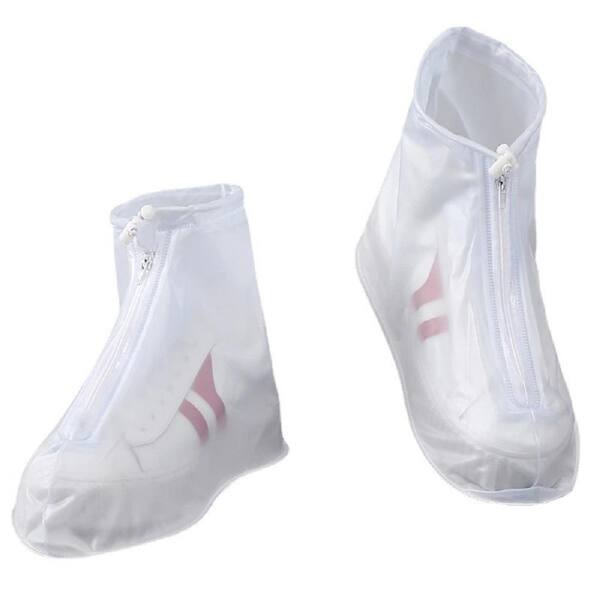 Wellco Size M White PVC Waterproof Shoe Covers Reusable Shoe Cover Compact And Convenient Double Waterproof, (3-Pack)