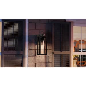 Donegal 5 in. 1-Light Matte Black Outdoor Wall Lantern Sconce with Clear Seeded Glass