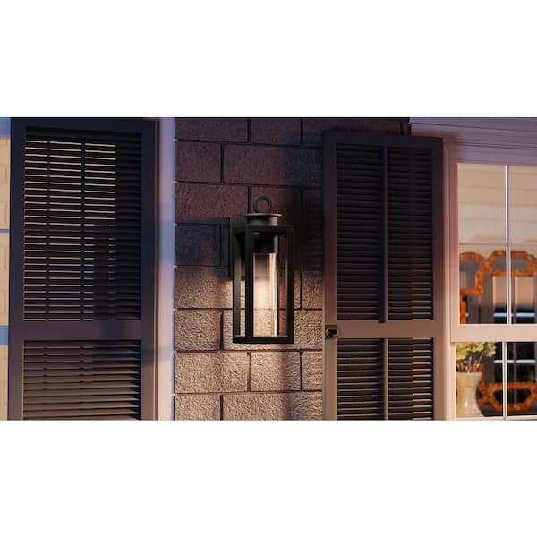 Donegal 5 in. 1-Light Matte Black Outdoor Wall Lantern Sconce with Clear Seeded Glass