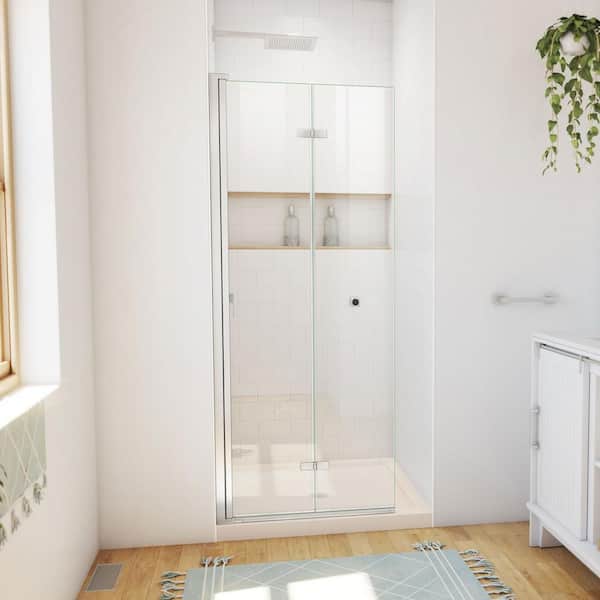 DreamLine 32 in. L x 32 in. W x 74 3/4 in. H Alcove Shower Kit with Bi Fold Frameless Shower Door and Shower Pan, BN/Bsc