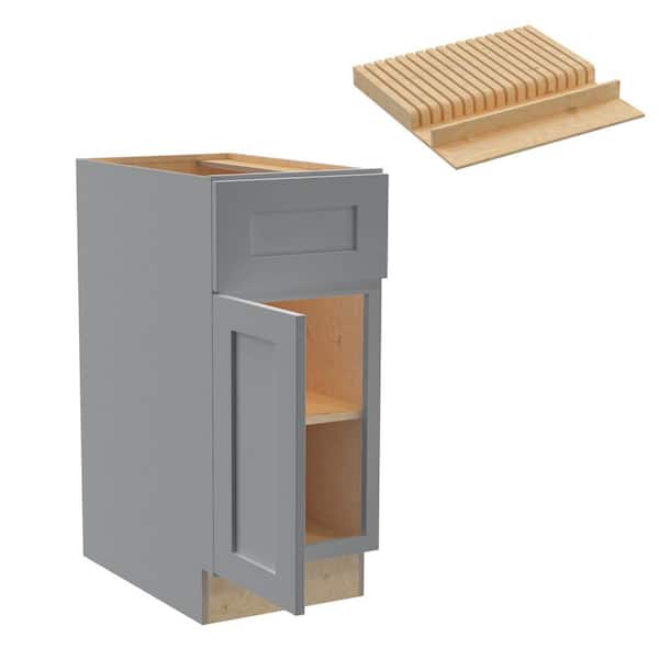 Home Decorators Collection Newport 15 in. W x 24 in. D x 34.5 in. H Assembled Plywood Base Kitchen Cabinet in Pearl Gray with Knife Block LH