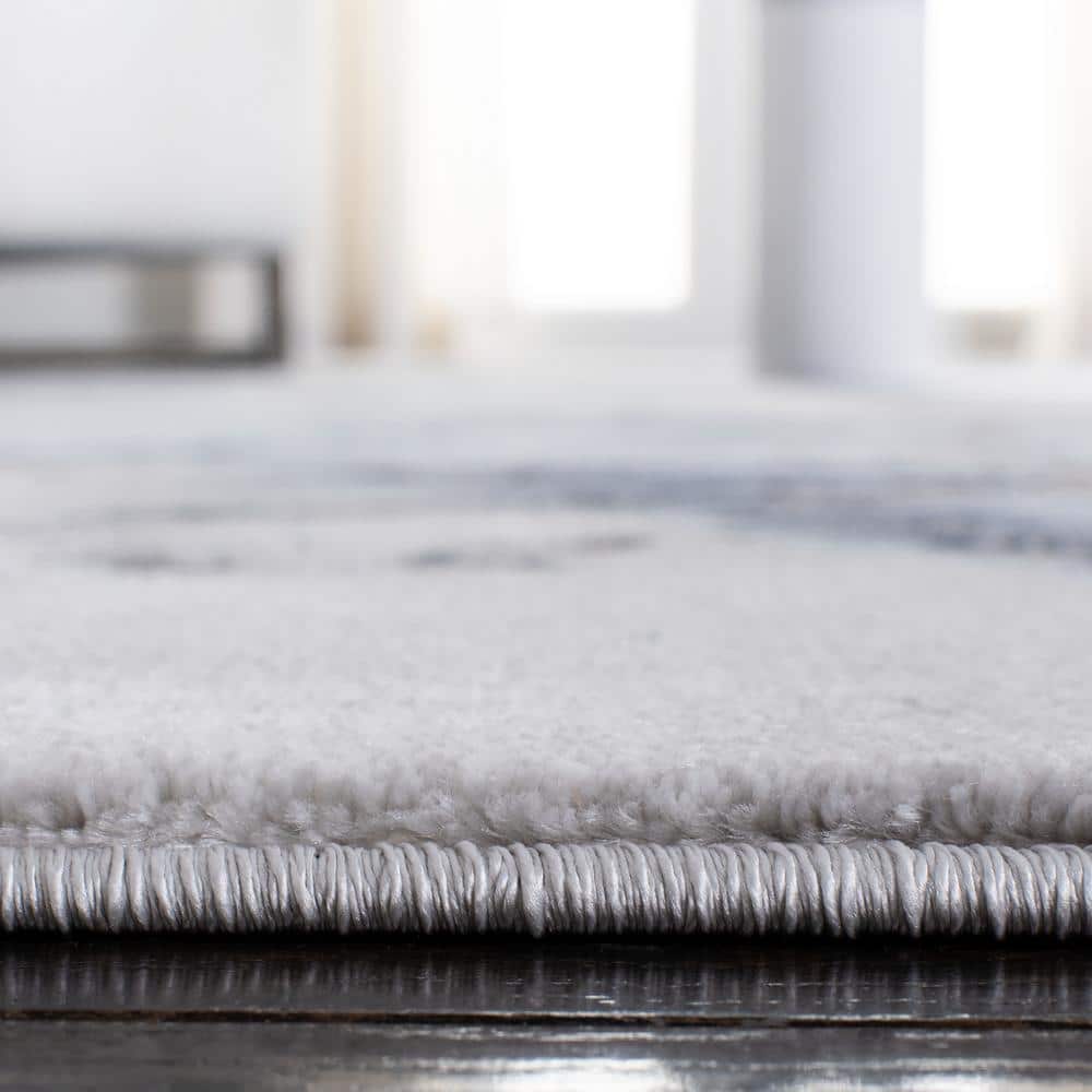 Grey and Blue Abstract Round Non-Slip Synthetic Rug