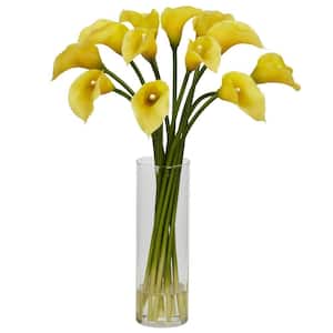 LODESTAR Artificial Lavender Fake Flowers in Wooden Box Fake Floral Bouquet Indoor Outdoor Home Office Decoration Yellow