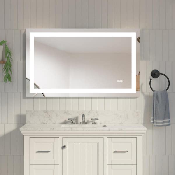 WELLFOR ALINA 40 in. W x 24 in. H Rectangular FramelessDimmable Lighted Wall Bathroom Vanity Mirror in Aluminum with UL Lights