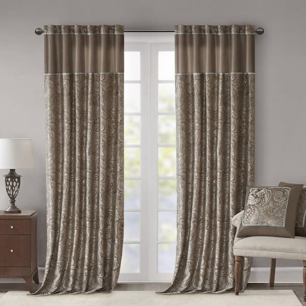 Madison Park Whitman Brown Paisley Polyester 50 in. W x 95 in. L Light Filtering 2-Piece Rod Pocket and Back Tabs Curtain