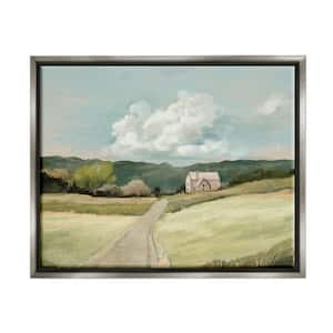 Watercolor hand painted online countryside landscape with dirt road, grass and trees. Countryside art for wall hanging home decoration or present