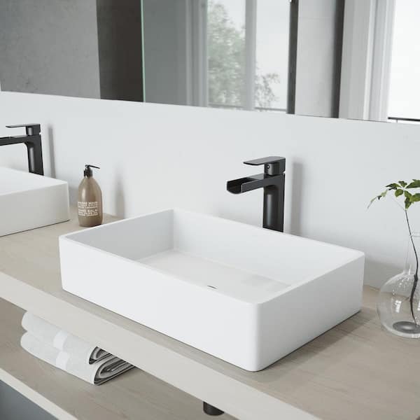 Amada Single Handle Single-Hole Bathroom Vessel Faucet in Matte Black