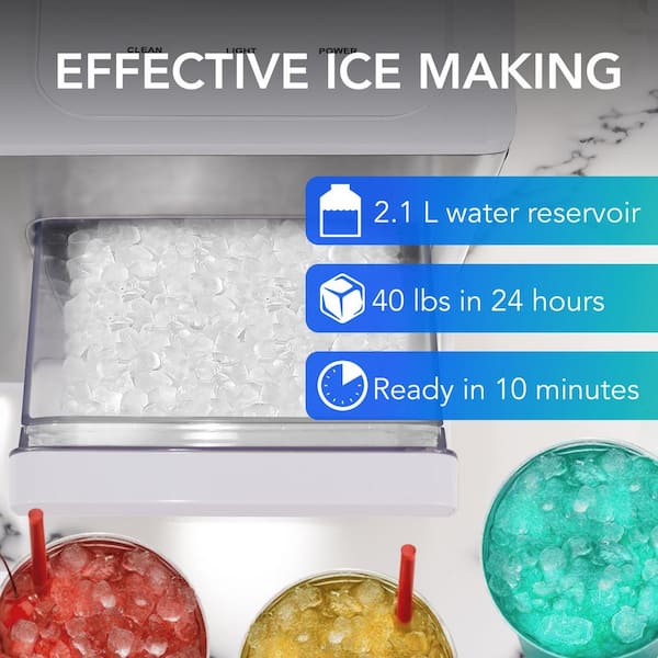 14.5 in. 40 lbs Nugget Ice Maker Chewable SonicSno Countertop compact ice maker in White Stainless Steel