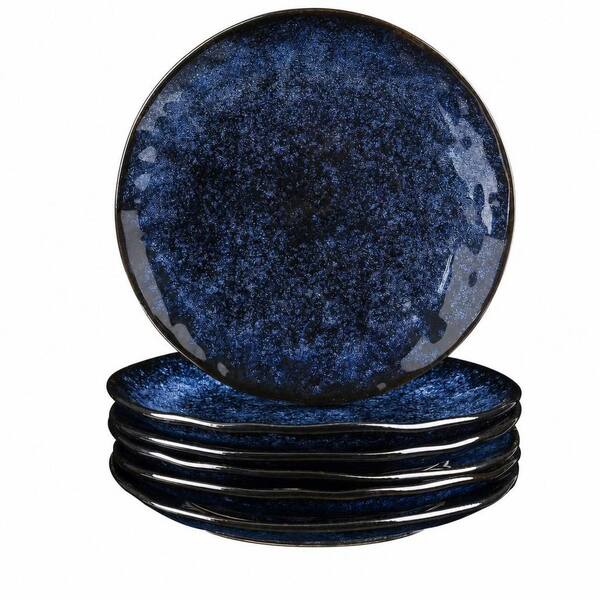 Blue Ceramic Dessert Salad Plates 8 in. Round, Microwave, Oven and Dishwasher Safe for Snacks, Appetizer, (Set of 6)