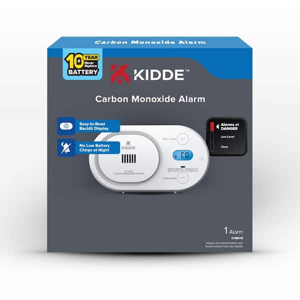 10-Year Battery Carbon Monoxide Detector with Digital Backlit Display, LED Status Indicators, COBD10