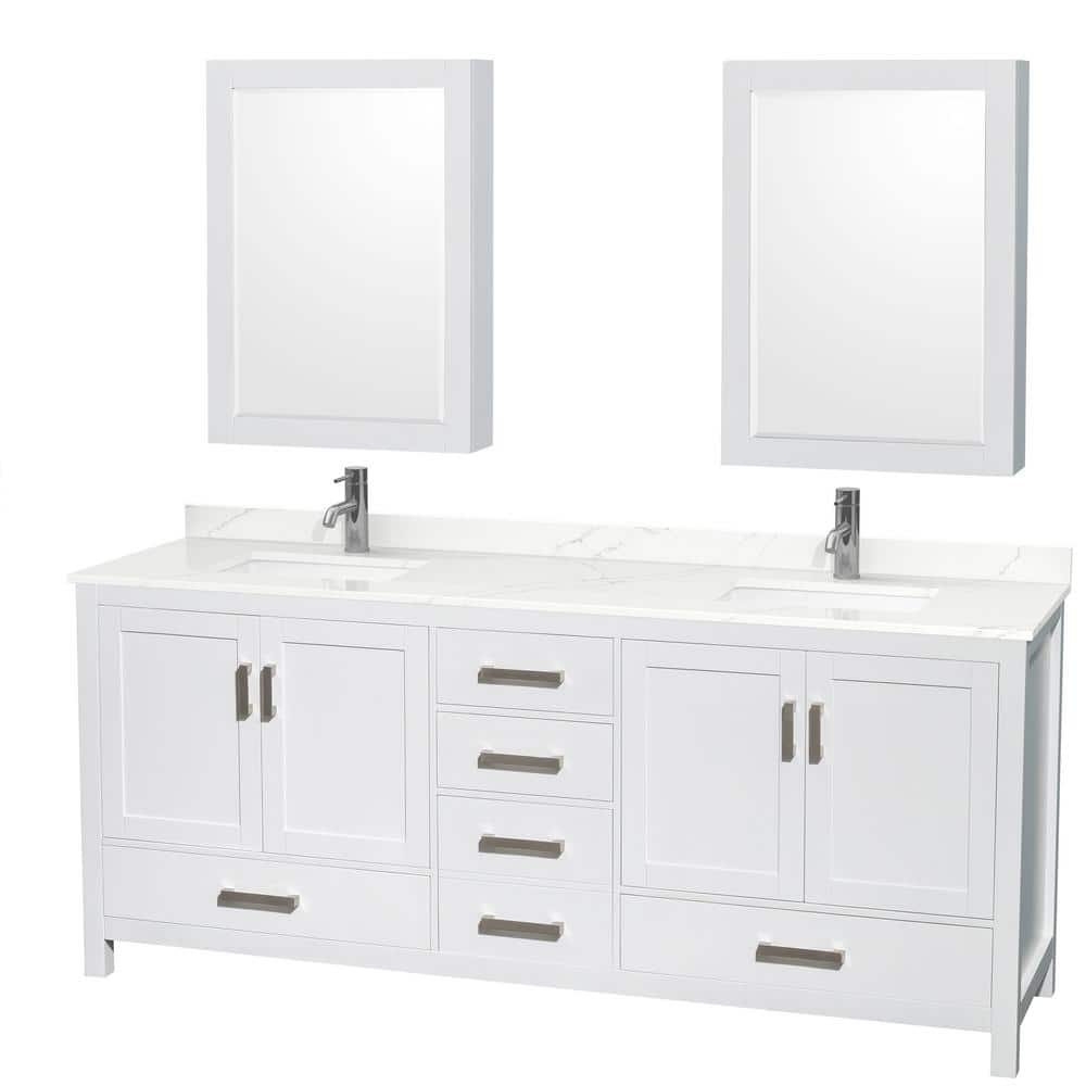 Sheffield 80 in. W x 22 in. D x 35 in. H Double Bath Vanity in White with Giotto Quartz Top and Mirror price history on PriceWatchPro