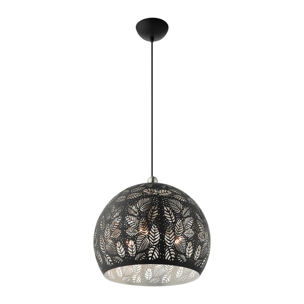 Black and Nickel 3-Light Globe Pendant with Crystal Accents