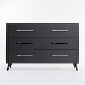 Emery 6-Drawer Black Dresser (36 in. H x 55 in. W x 16 in. D)