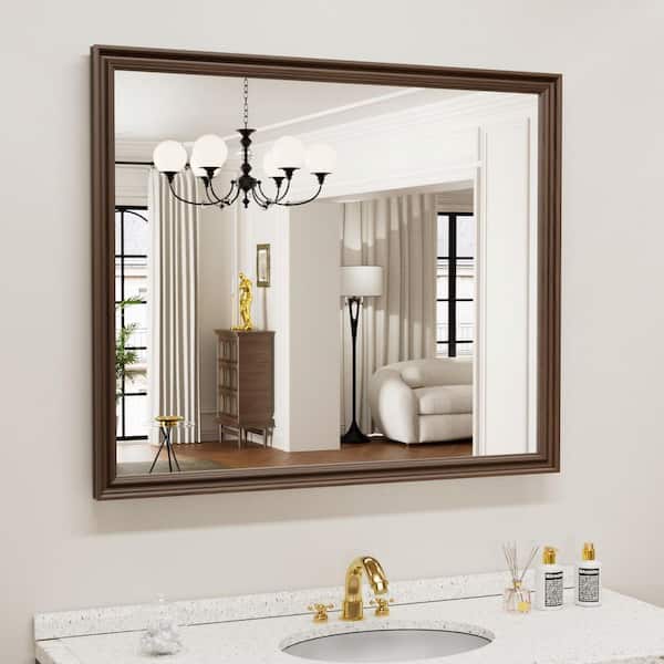 Retro Copper 30 in W x 36 in. H Rectangle Polystyrene Beveled Edge Framed Mirror Setup for Bathroom Living Room
