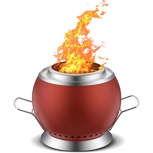 OUPES 10 in. W x 8.8 in. H Outdoor Wood Burning Mini Tabletop Fire Pit with Grilltop and Carry Bag in Red