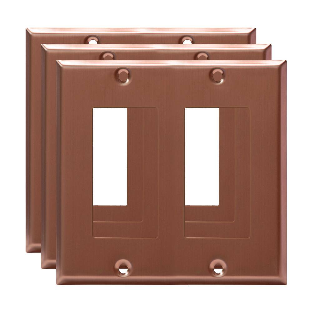 2-Gang Brushed Rose Gold Stainless Steel Wall Plate Set