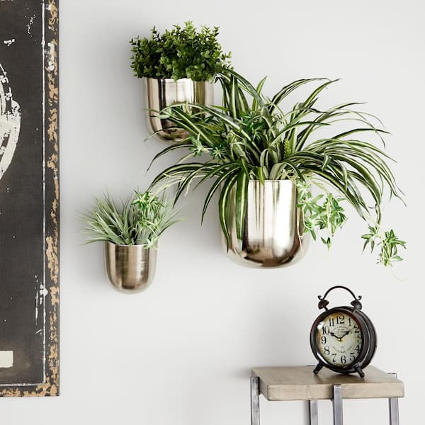 9in. Small Silver Metal Indoor Outdoor Floating Wall Planter (3- Pack)