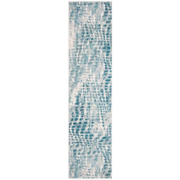 Aria 2 ft. x 6 ft. Cream/Teal Abstract Runner Rug