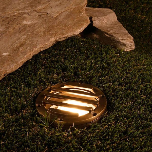 Bronze Hardwired Brass Grated Well Light with MR16 LED Bulb