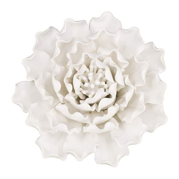 7.3 in. x 2.8 in. Cream White Ceramic Modern Handmade Flower Wall Decor Accent