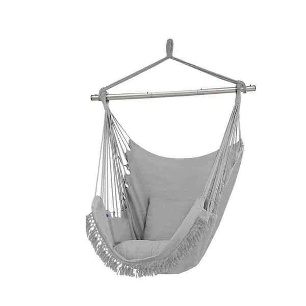 4 ft. Hammock Chair Swing Hammock with 2 Seat Cushions in Gray
