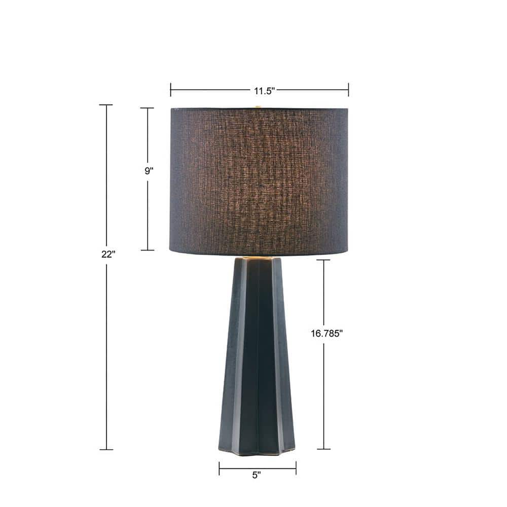 Athena Matte Black Geometric Ceramic Table Lamp with Drum Shade