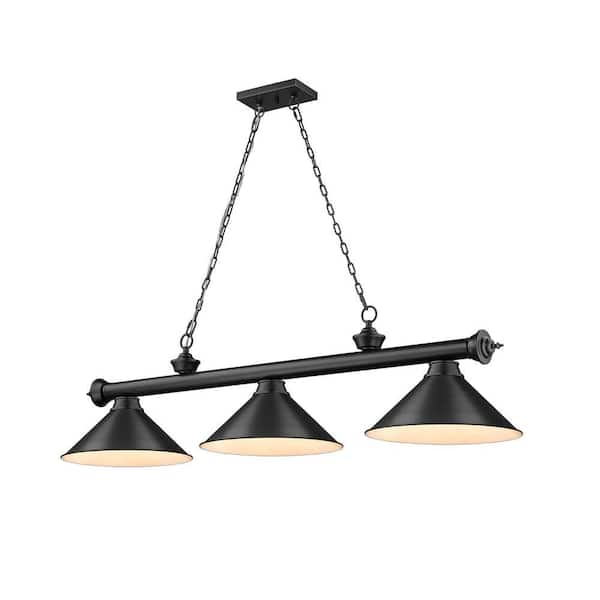 Cordon 3-Light Matte Black Plus Billiard Light Metal Matte Black Shade with No Bulbs Included