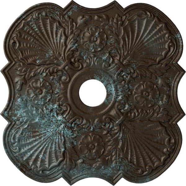 Ekena Millwork 1-3/8 in. x 29 in. x 29 in. Polyurethane Flower Ceiling Moulding, Bronze Blue Patina