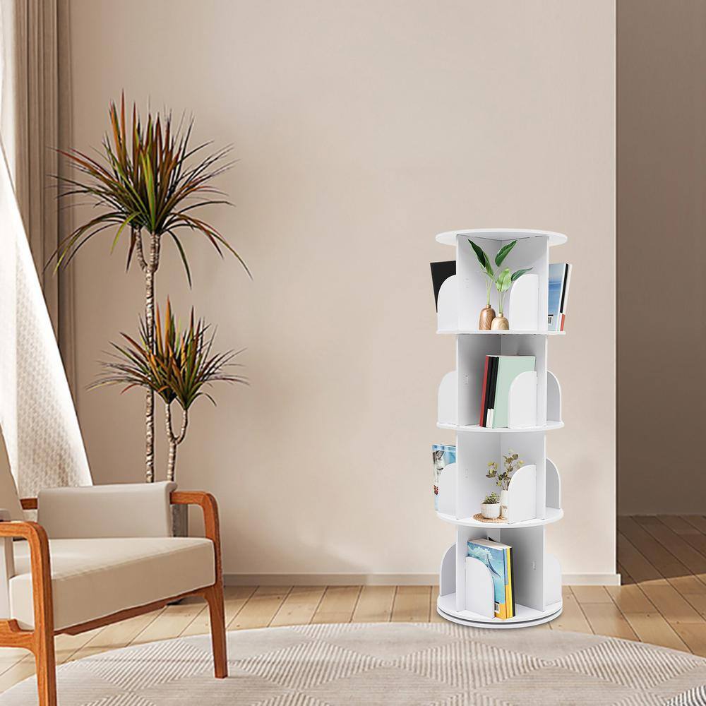 YIYIBYUS 15.7 in. White Rotating Bookshelf 360° Display Floor Standing ...